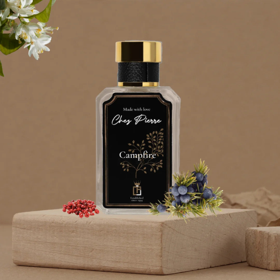 Campfire by Chez Pierre – inspired by The Fireplace, Maison Martin Margiela, smoky woody French oil perfume from Opulent Perfumes UAE.