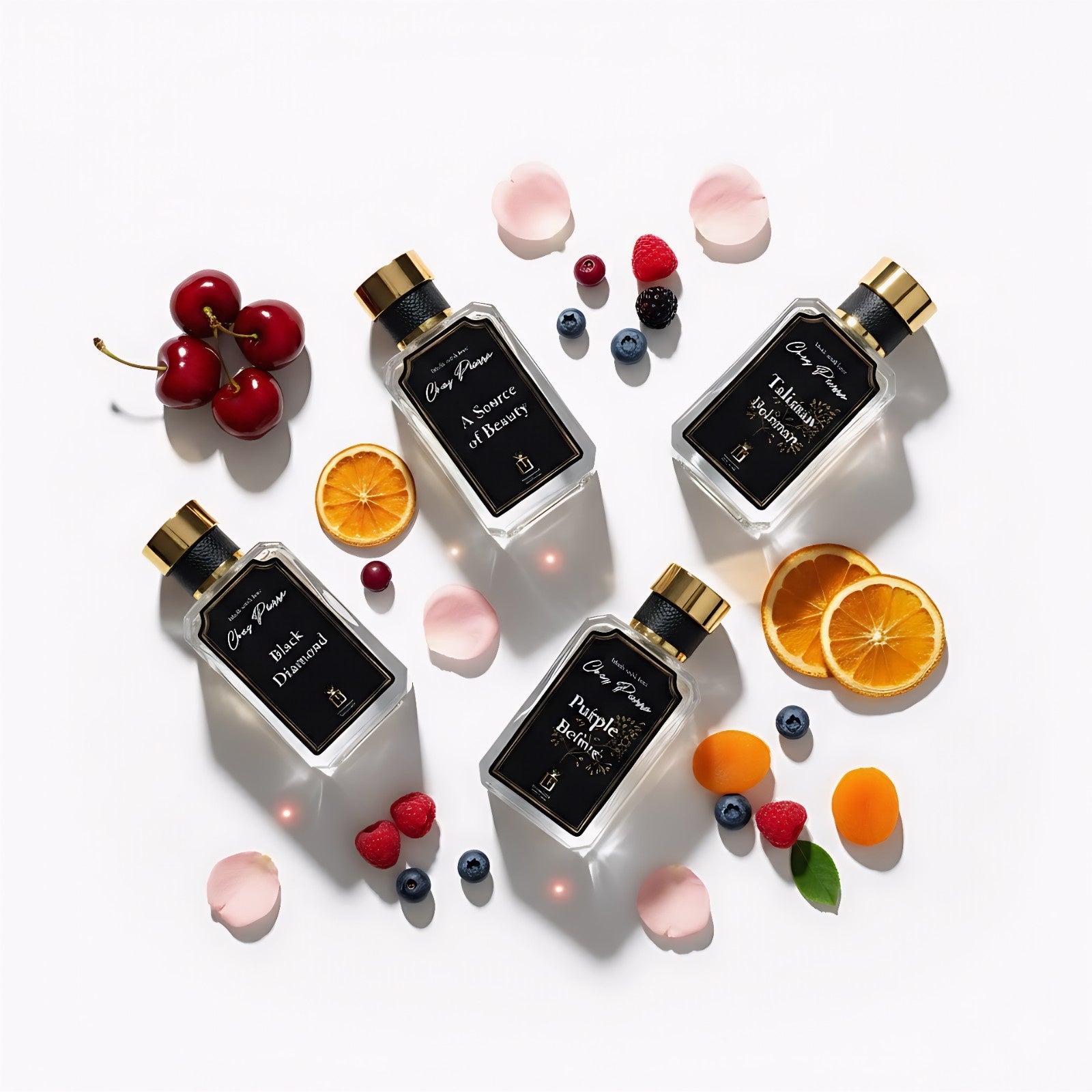 Four luxury French oil perfume bottles showcase – inspired fragrances by Opulent Perfumes UAE