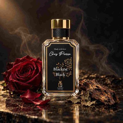 BLACKEST BLACK Extrait de Parfum 50ml by Chez Pierre with red rose, oud wood and patchouli leaves – Opulent Perfumes UAE