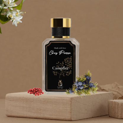 Campfire by Chez Pierre – inspired by The Fireplace, Maison Martin Margiela, smoky woody French oil perfume from Opulent Perfumes UAE.