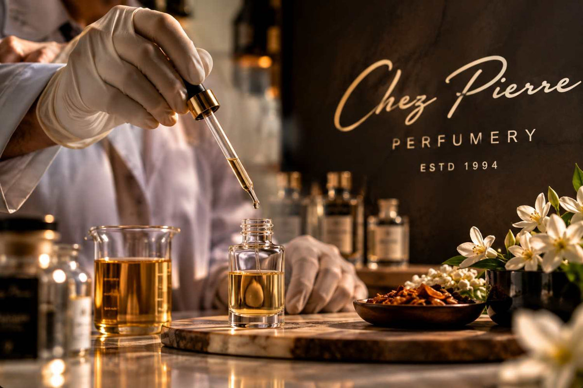 Chez Pierre perfume craftsmanship using French perfume oils
