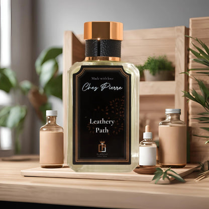 Leathery Path by Chez Pierre – inspired by Tuscan Leather, Tom Ford, rich leather French oil perfume from Opulent Perfumes UAE.