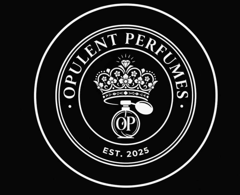 Opulent Perfumes logo in bold white text on Black background, representing a luxury fragrance brand