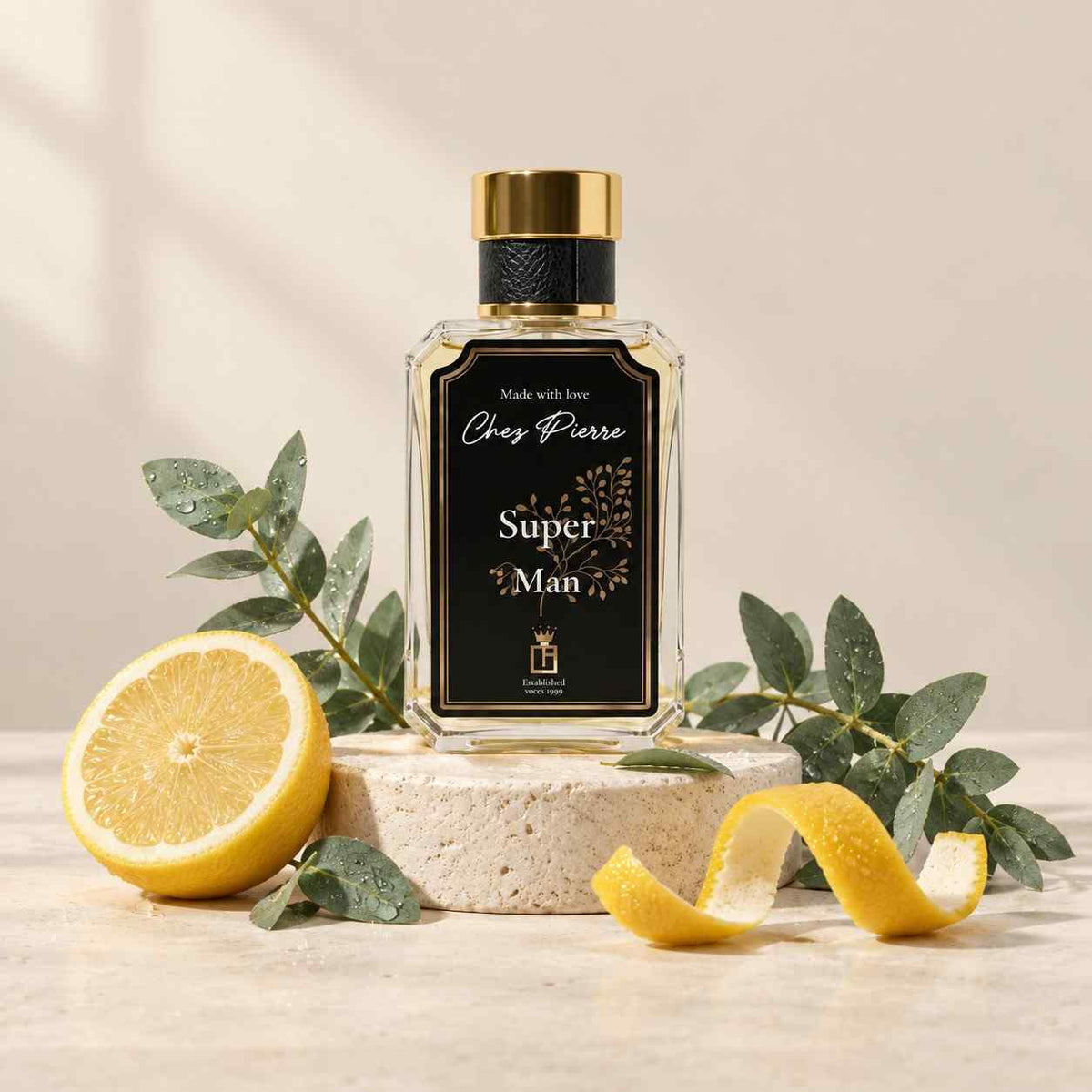 Fresh and citrus extrait de parfum bottle with crisp lemon and bergamot notes for hot weather