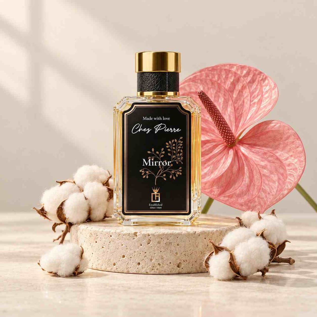 Elegant clean musk extrait de parfum bottle, long-lasting signature scent designed for intense heat