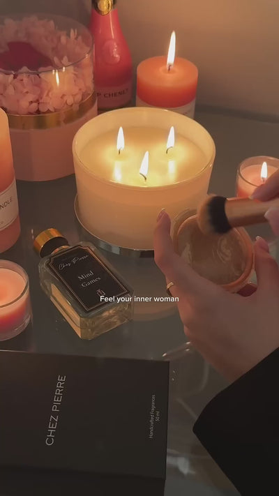 Chez Pierre luxury perfume video banner showcasing elegant bottle design and aromatic mist in slow motion