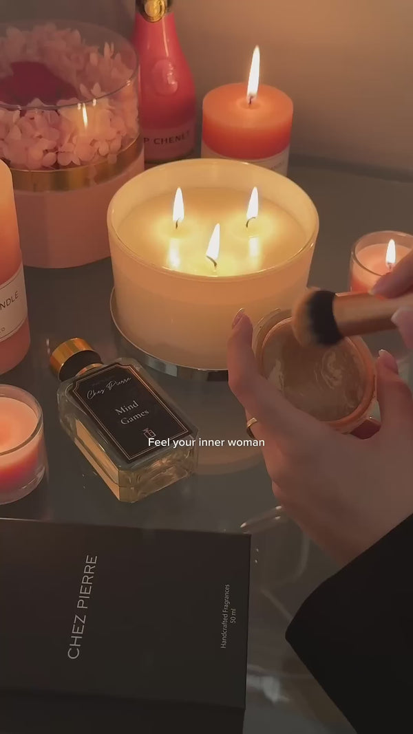 Chez Pierre luxury perfume video banner showcasing elegant bottle design and aromatic mist in slow motion